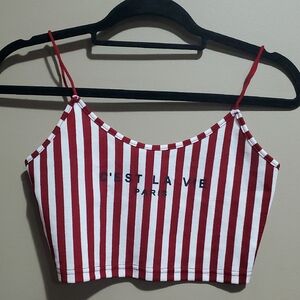 SHEIN Red and White Striped Crop Top Size Small